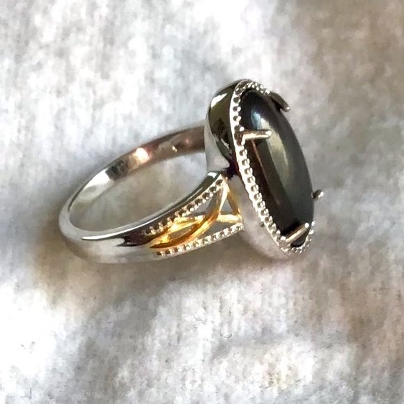Shungite Oval Ring in Platinum & Gold Over Brass - Picture 2 of 8